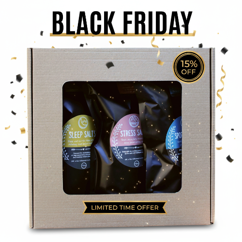 Box of bath salts with 'Black Friday' promotion text
