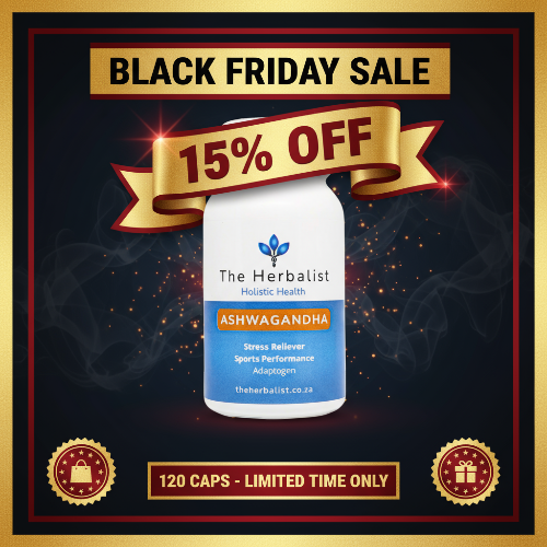 Promotional image for Ashwagandha supplement with Black Friday sale text.