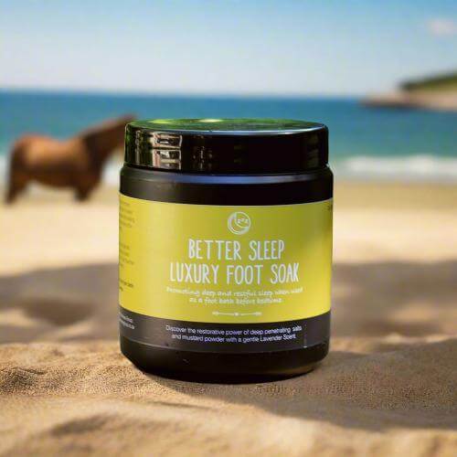 ZestySpiritz Better Sleep Luxury Foot Soak 500g in a clear bag, featuring soothing herbs and salts for relaxation.