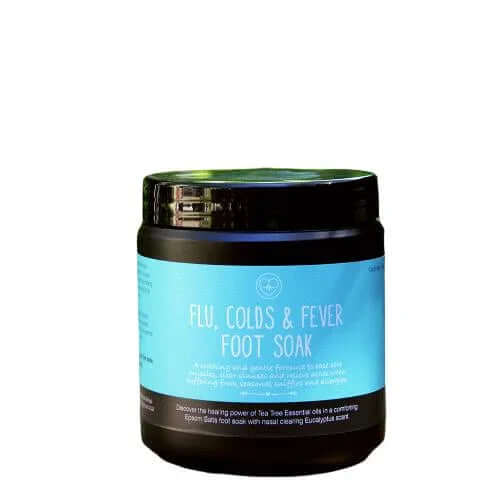 Cold and Flu Foot Soak Essential Oils, 500g in a jar designed to enhance immunity and alleviate minor discomfort.