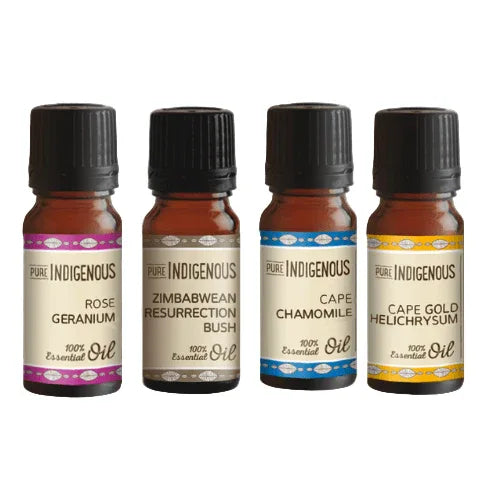 Essential Oils Bundle for Mood Boosting -Uplift & Joy featuring Rose Geranium, Resurrection Bush, Cape Chamomile, Helichrysum.