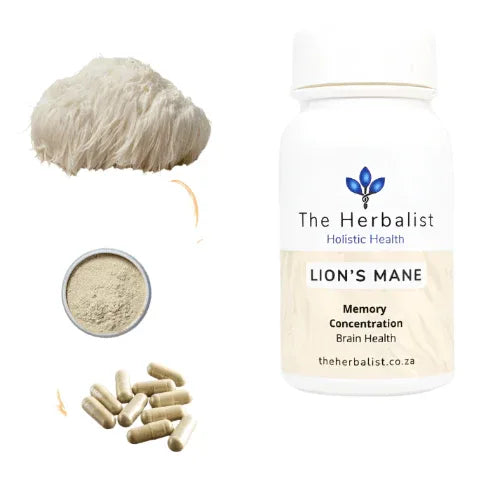 Lion's Mane capsules for mental clarity, offering memory and concentration support, alongside Lion's Mane mushroom.