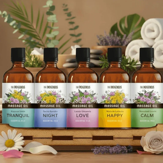 ZestySpiritz massage oil gift set featuring elegant bottles of various oils for relaxation and soothing massages.