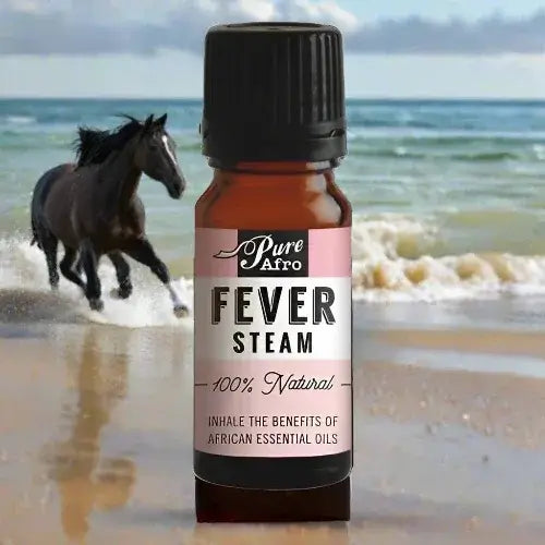 ZestySpiritz Fever Steam Essential Oil Blend in a 10ml bottle, showcasing a calming rejuvenation theme.