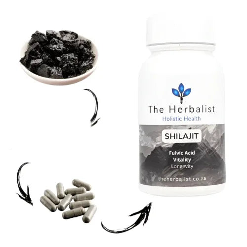 Shilajit Capsules for Energy and Cognitive Support 60 with fulvic acid and vitality benefits.