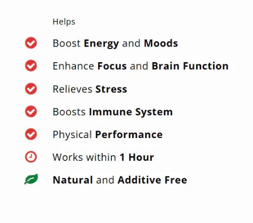 Natural energy focus capsules help boost energy, enhance focus, relieve stress, and are additive free.