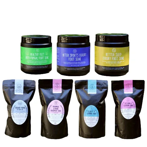 ZestySpiritz women's pamper set featuring luxury Epsom salt bath and foot soaks in elegant packaging.