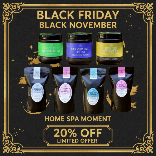 Black Friday and Black November promotion with home spa products on a black background.
